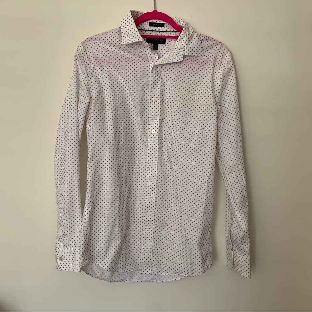 Banana Republic Slim Fit Non Iron Dress Shirt Red Flower Print Size S